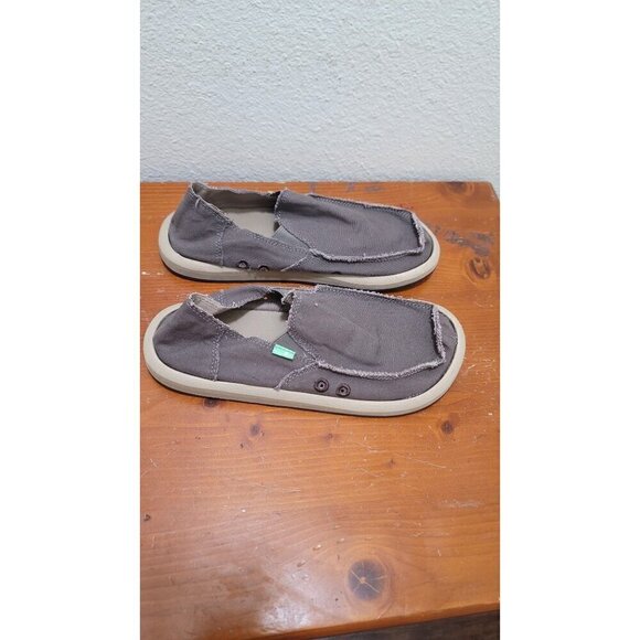 Sanuk Mens Brown Canvas Slip-On Shoes With Frayed Edges - Eco-Friendly & Comfort - Picture 3 of 11